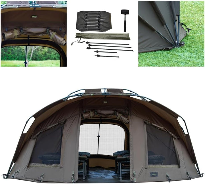 Anglerset Karpfenzelt + 2 Liegen Fort Knox 1-2 Mann Personen Dome Zelt 2 x 8-Bein Set Angelzelt Angl