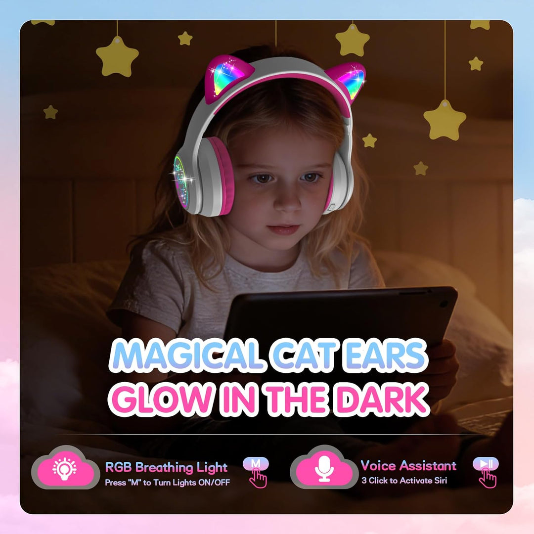 IFECCO Bluetooth Kopfhörer Kinder kabellos mit Aufbewahrungstasche, Kinderkopfhörer Over-Ear mit LED
