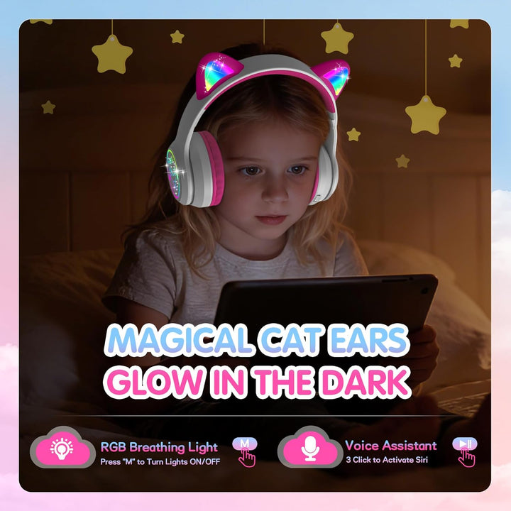 IFECCO Bluetooth Kopfhörer Kinder kabellos mit Aufbewahrungstasche, Kinderkopfhörer Over-Ear mit LED