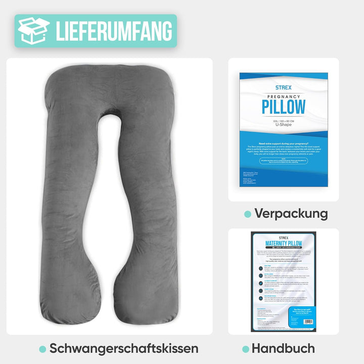 Strex Schwangerschaftskissen XXL - 280cm - Abnehmbarer Bezug - Seitenschläferkissen / Body Pillow /