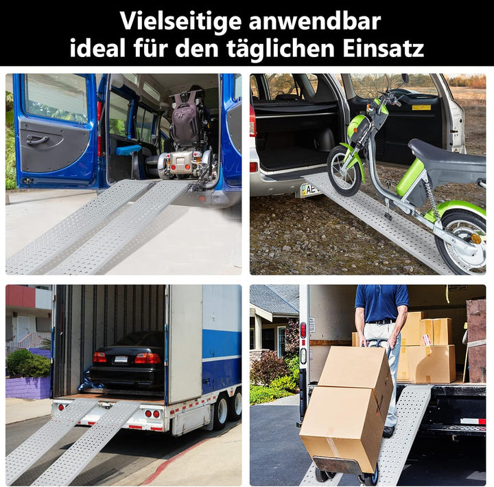 Ikodm 2X Auffahrrampe Verladeschiene Verzinkter Stahl Verladerampen Traglast bis zu 400 kg Laderampe