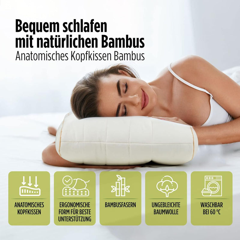 Vitapur Ergonomisches Nackenkissen & Kopfkissen für Breite Schultern - Premium Bambus Anatomisches K