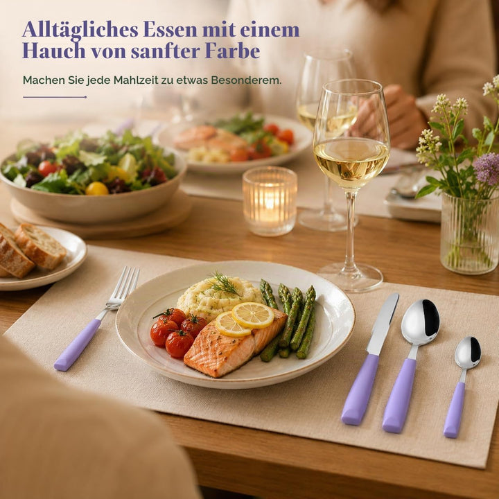 EXZACT Besteckset 16-teilig – Edelstahl-Besteck mit farbigen Griffen, angenehm zu halten, spülmaschi