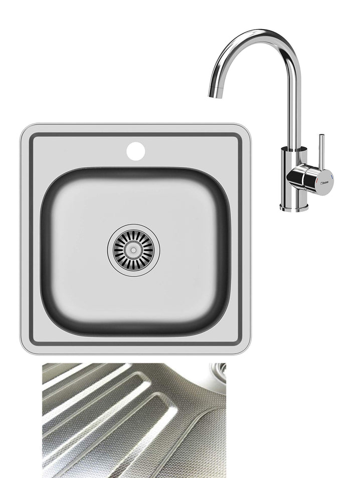 VBChome Einbauspüle mit Armatur 48x48 Leinenstruktur ab 45er Unterschrank Edelstahl Küchenspüle Spül