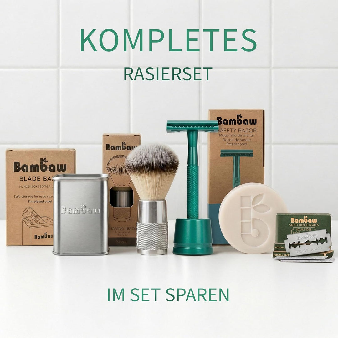 Bambaw Metall Rasierer mit Rasierhobel Halter | Nassrasierer Herren und Damen mit 5 Rasierklingen |