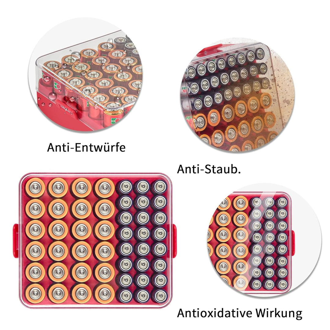 Batterie Organizer Aufbewahrungskoffer, Batterie Vault Box Container für 48pcs AA AAA Batterien, Kun