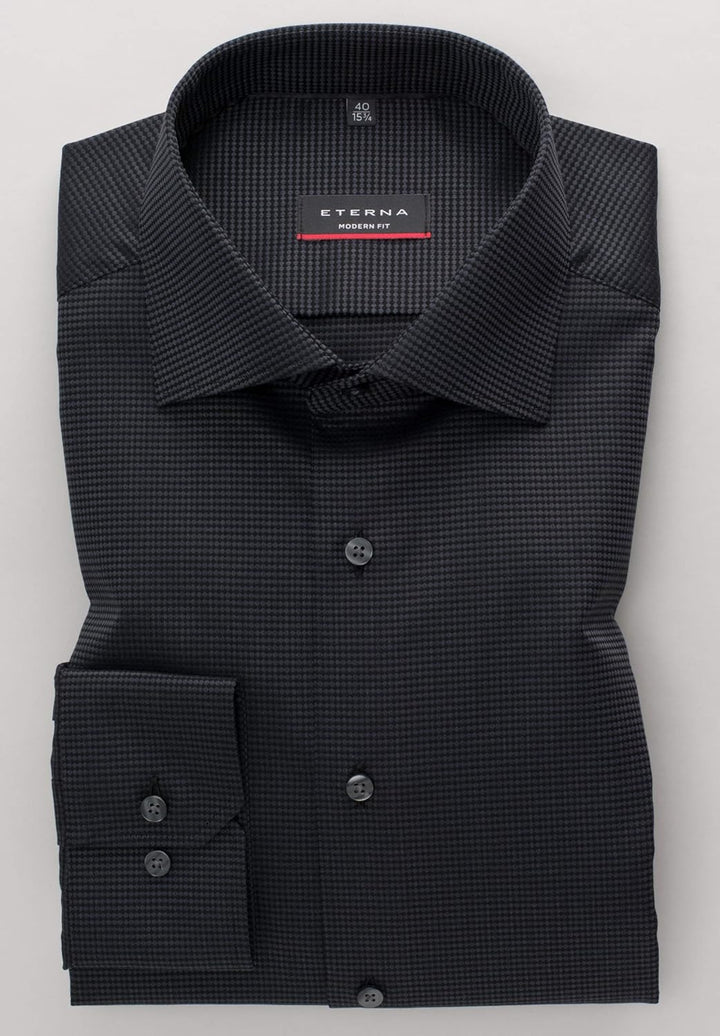 eterna Langarm Hemd Modern Fit Kettlancé strukturiert,W41 Langarm,Schwarz