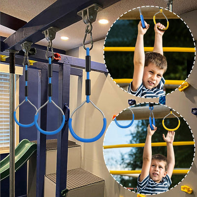 PELLOR Kinder Klettern Ringe, Multifunktions turnringe Kinder Trapeze Schaukel mit Kunststoff Turnri