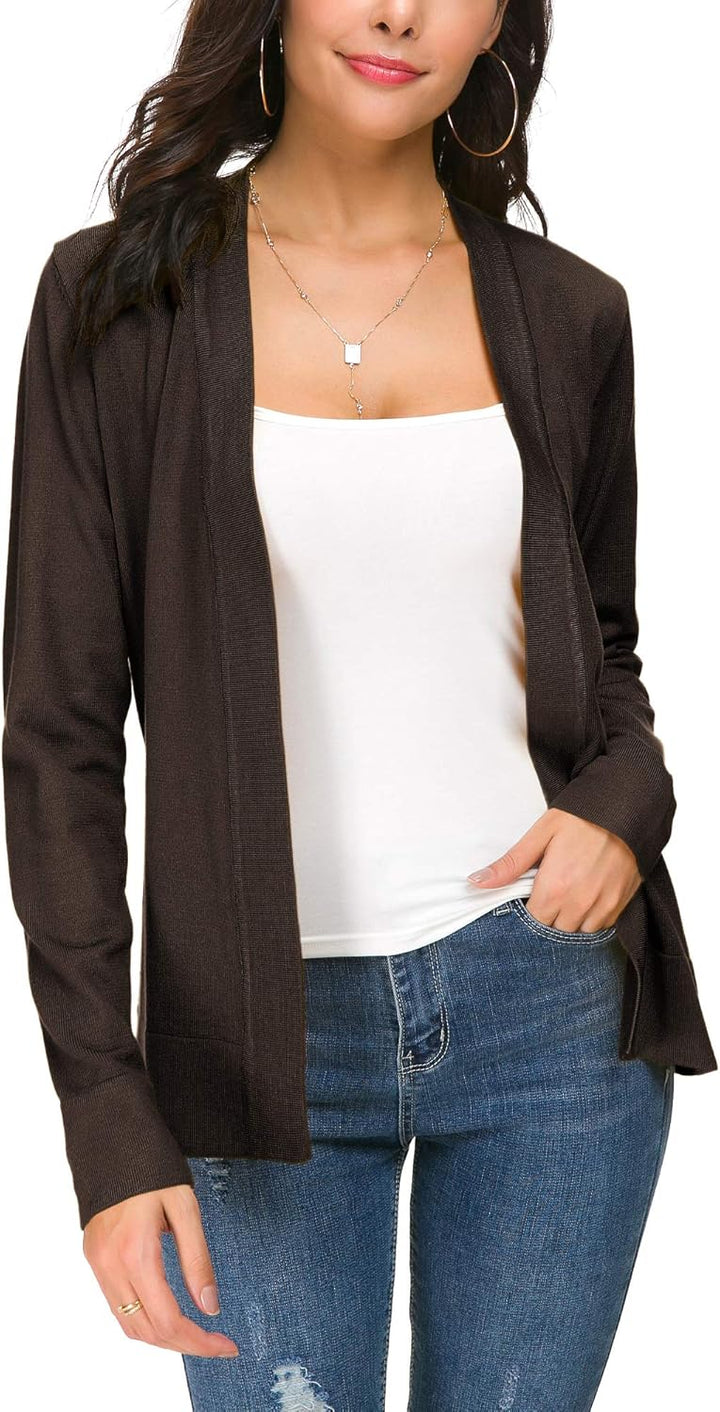 EXCHIC Damen Elegant Langarm Elastisch Strickjacke Cardigan Casual Leicht V-Ausschnitt Gestrickt Bla