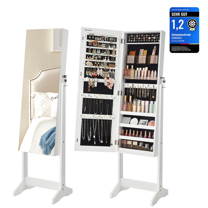 SONGMICS Schmuckschrank, Spiegelschrank stehend, mit 2 separaten Make-up Organizern, rahmenloser Gan