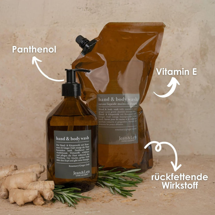 Jean &amp; Len Hand &amp; Body Wash Rosemary und Ginger, mit reinigt pflegt die Haut, ohne Parabene, Silikon