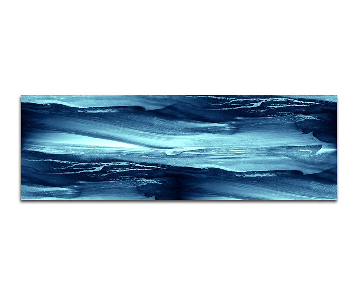Paul Sinus Art Panoramabild auf Leinwand und Keilrahmen 150x50cm Handmalerei Wellen blau abstrakt