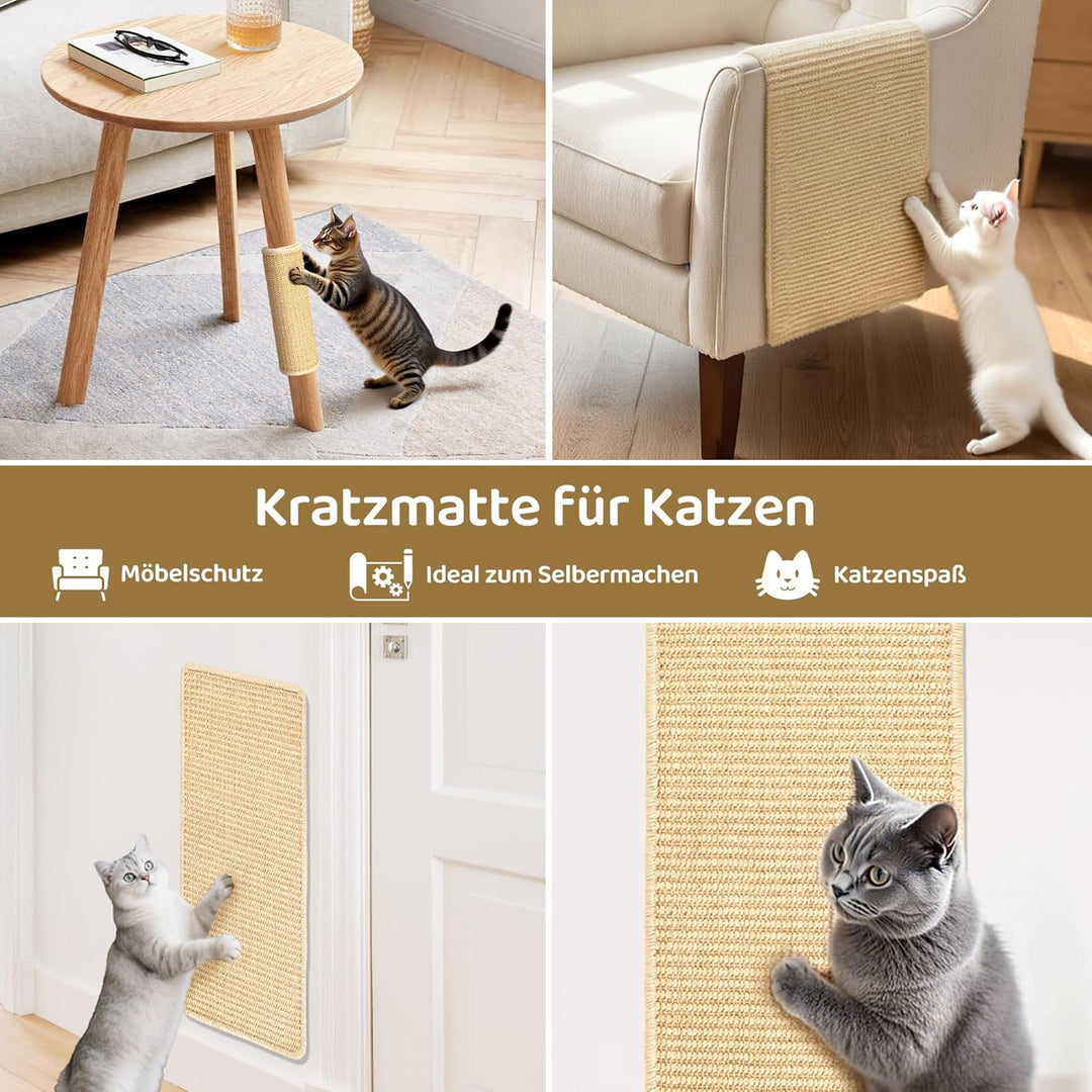 Kratzmatte Katze,2 Stück Kratzbretter Katze Wand,Sisal Teppich für Katzen, Selbsthaftender Kratzwand