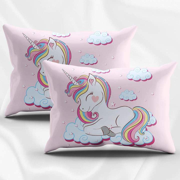 PQCXXA Kinder Einhorn Bettwäsche Mädchen-Bettwäsche Set Rosa 3D Cartoon Einhorn Bunt Blume drucken B