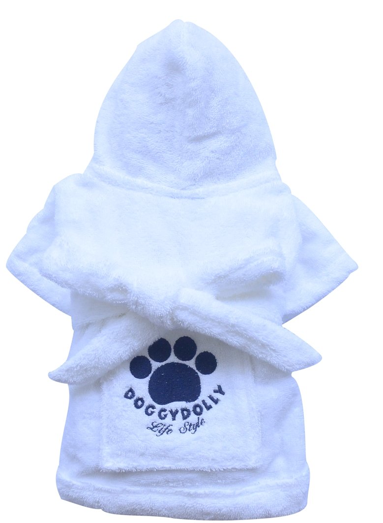Doggy Dolly BD030 Big Dog Bademantel für Grosse Hunde, weiss, Grösse : S S Brust 74-76cm, Rücken 54-