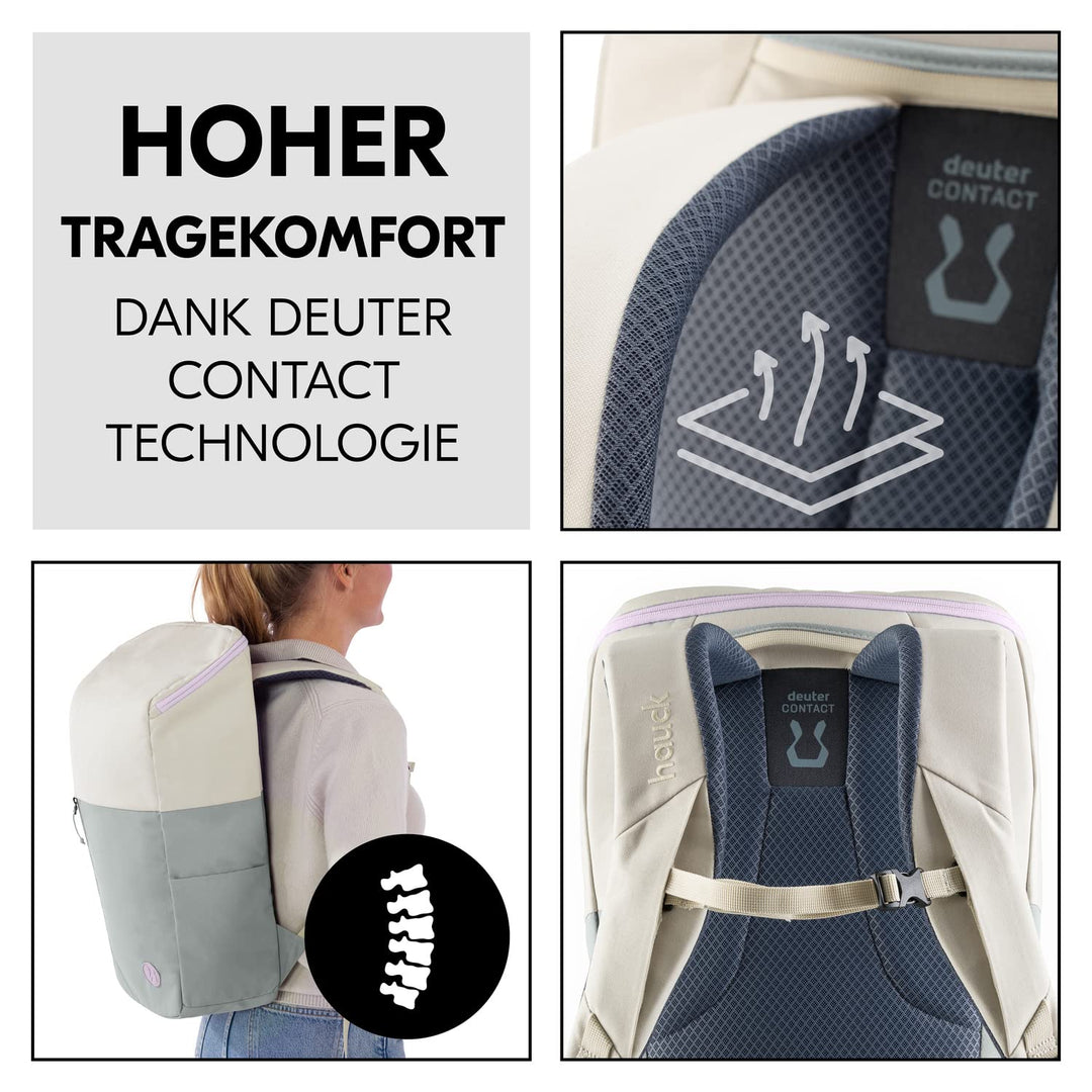 hauck Pack N Walk, Beige Sage - Wickelrucksack und Wickeltasche 22 Liter mit Innentaschen, Aussenfäc