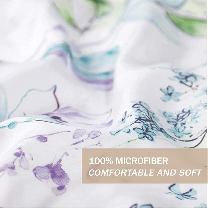 Lanqinglv Bettwäsche 135x200 cm Weiss Lila Blätter Blumen Muster Pflanzen Wende Bettwäsche Set Bunt