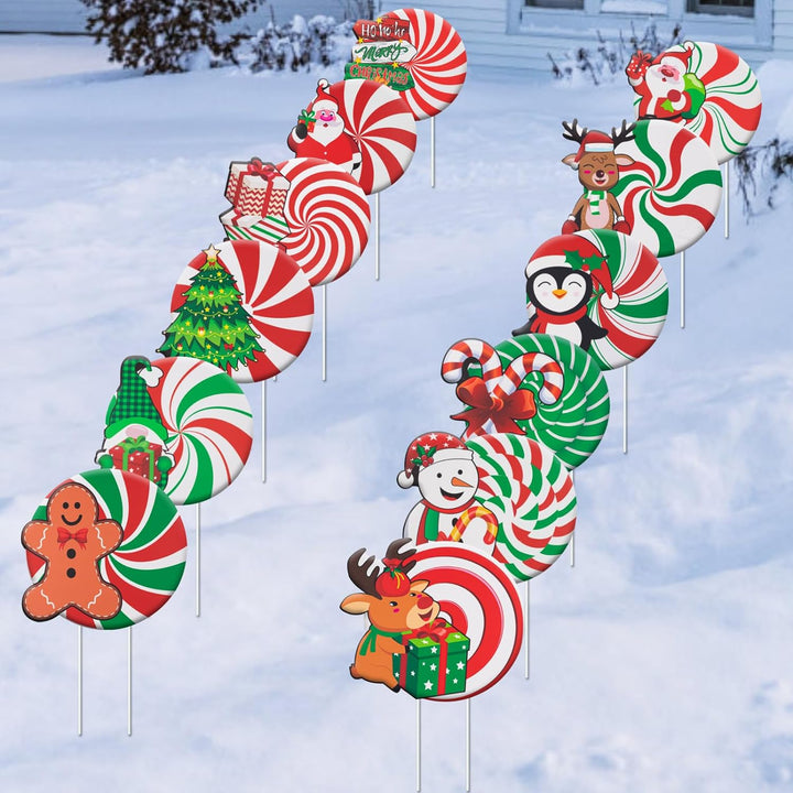 12Pcs Christmas Yard Signs Decorations, Candy Weihnachtsdeko Aussen Set, Wasserfester Doppelseitiger