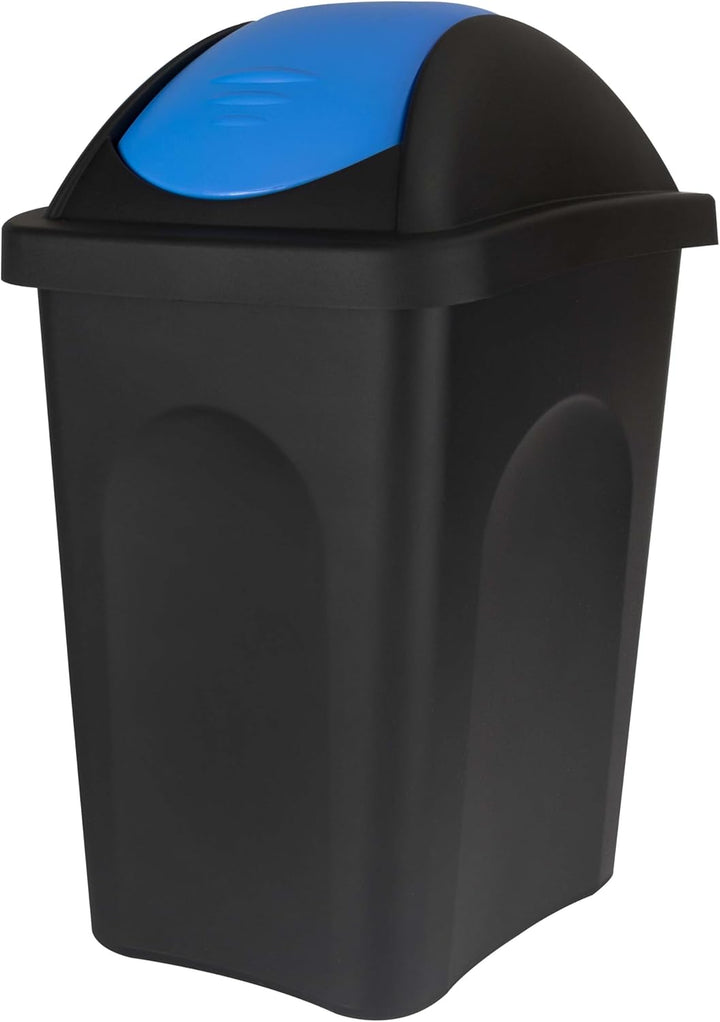 Mülleimer 30l schwarz blau eckig, Schwingdeckel Mülleimer Küche, Mülltonne, Abfalleimer Küche, Mistk