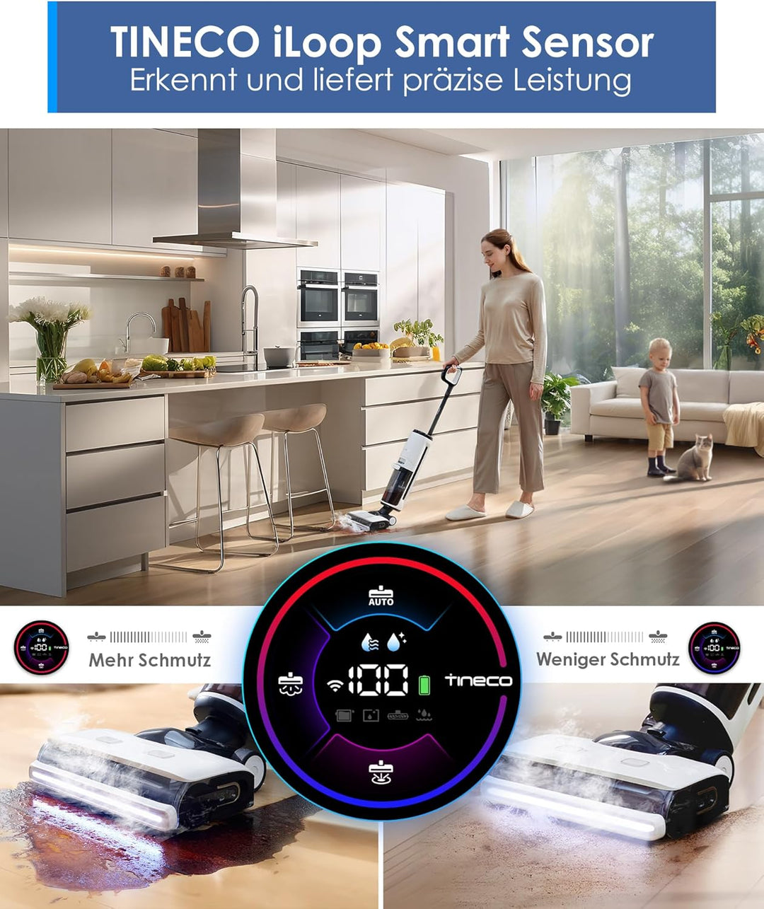 Tineco Floor ONE S7 Steam Schnurloser Dampfreiniger, Dampfmop für Verschmutzungen auf Hartböden mit