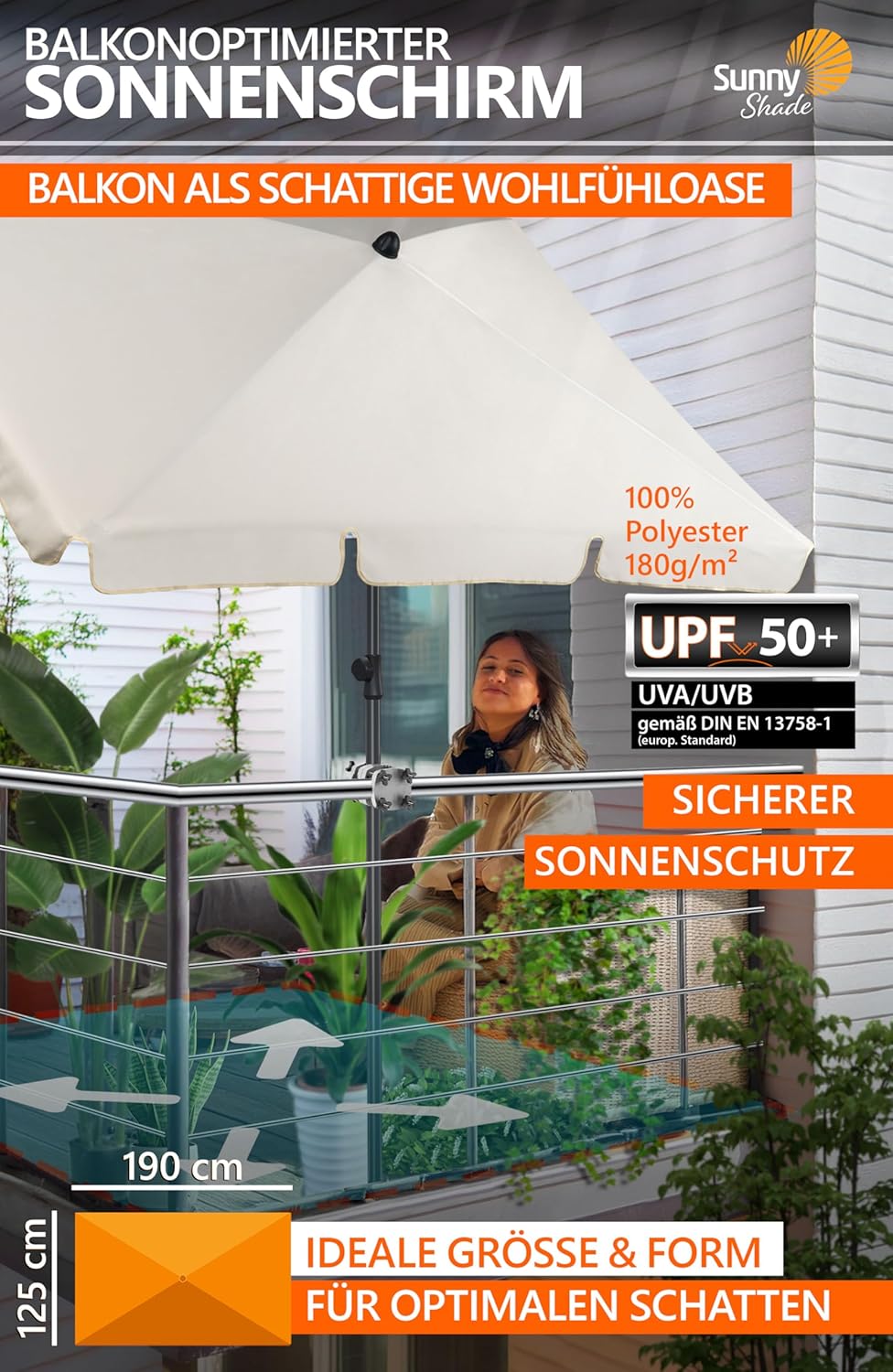 4smile Sonnenschirm Balkon SunnyShade - Sonnenschutz Balkon 3-in-1 SET, Beige - UPF 50+ Sonnenschirm