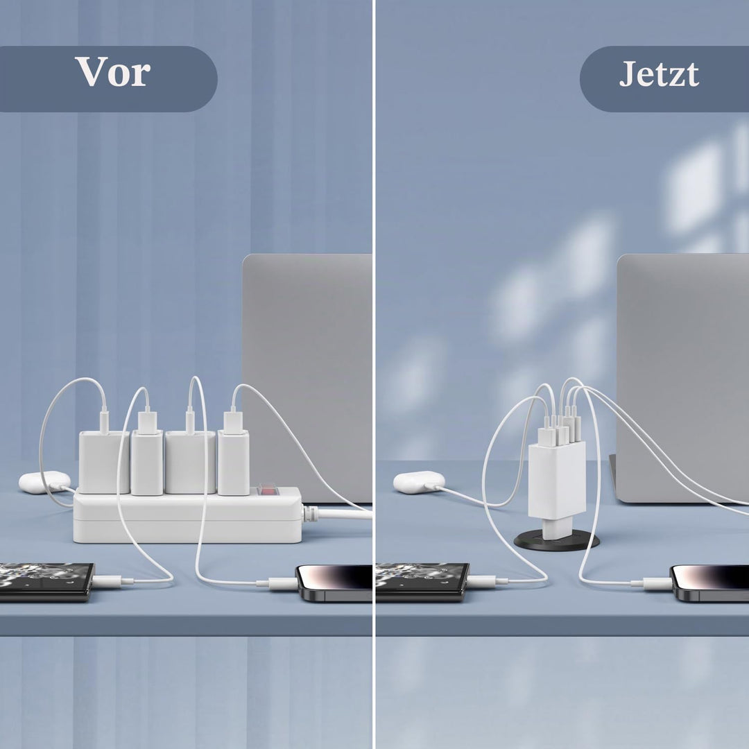 3er Pack USB C Ladegerät 50W, 5 Ports Mehrfach USB Stecker mit【2 USBC+3 USBA】, 50W Netzteil Wand-Lad
