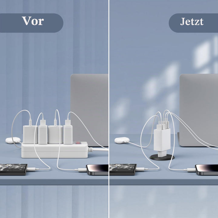 3er Pack USB C Ladegerät 50W, 5 Ports Mehrfach USB Stecker mit【2 USBC+3 USBA】, 50W Netzteil Wand-Lad