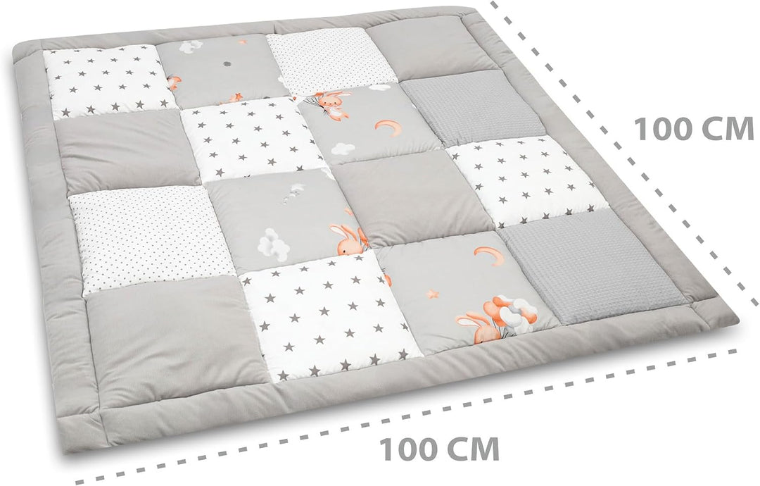 Baby Krabbeldecke 100x100 cm Velvet - Spielmatte Patchwork Spielmatte gepolstert Bodenmatte Dicke Ba