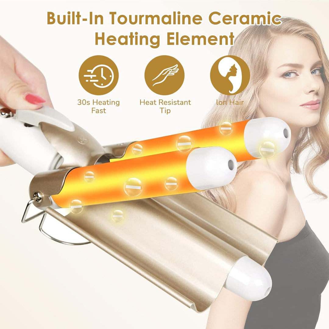 Lockenstab 3 Fässer Welleneisen,22mm Grosse Kreppeisen für Haare Beach Waves Lockenwickler,Turmalin