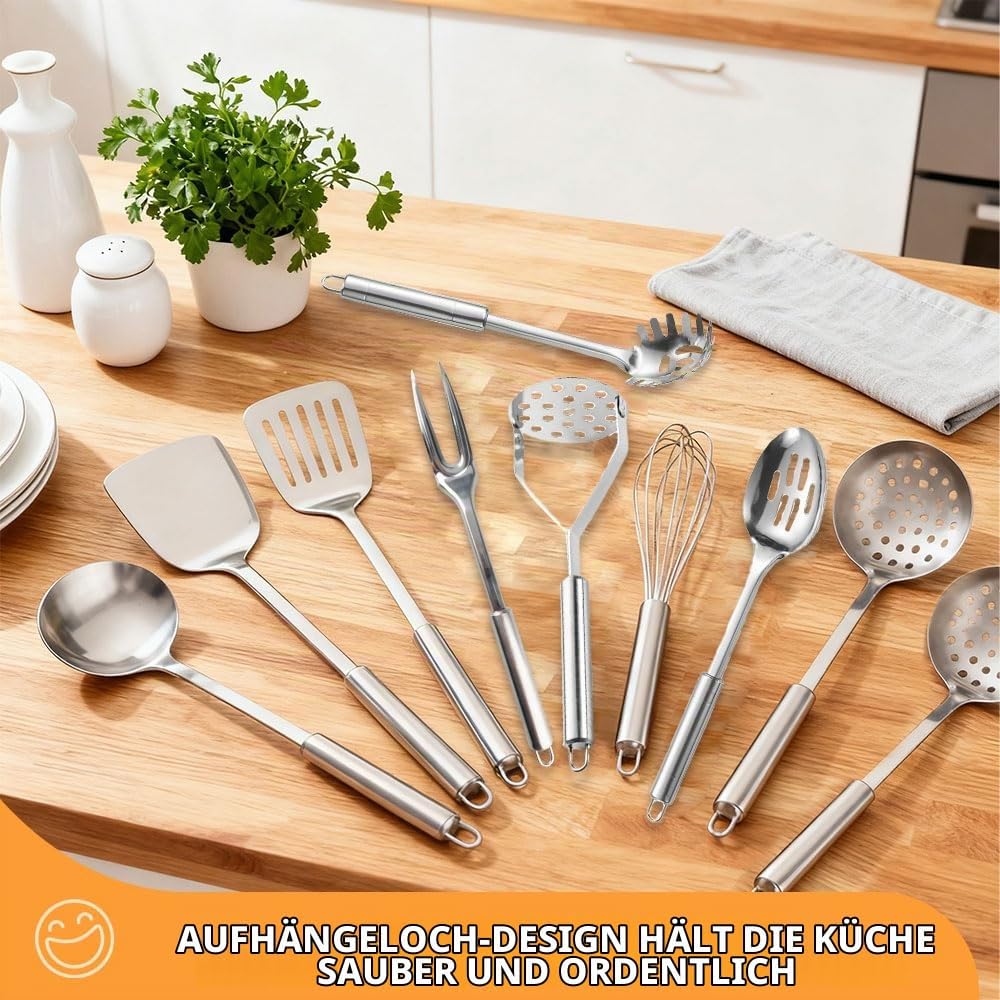 10er Küchenhelfer Set Küchenutensilien Edelstahl Kochlöffel Set Edelstahl Küchen Utensilien Set mit