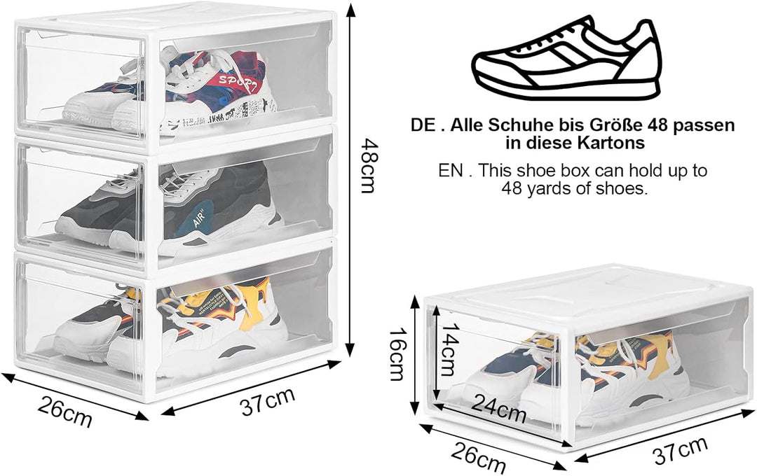 Yorbay Schuhbox, 3er Set, stapelbarer Schuhorganizer, Kunststoffbox mit durchsichtiger Tür, Mehrweg