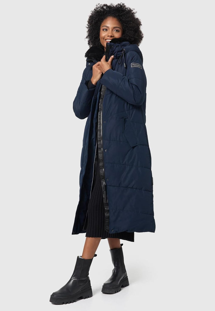 Navahoo Damen Wintermantel Warmer Steppmantel extralang mit Abnehmbarer Kapuze Hingucker XIV XS-XXL
