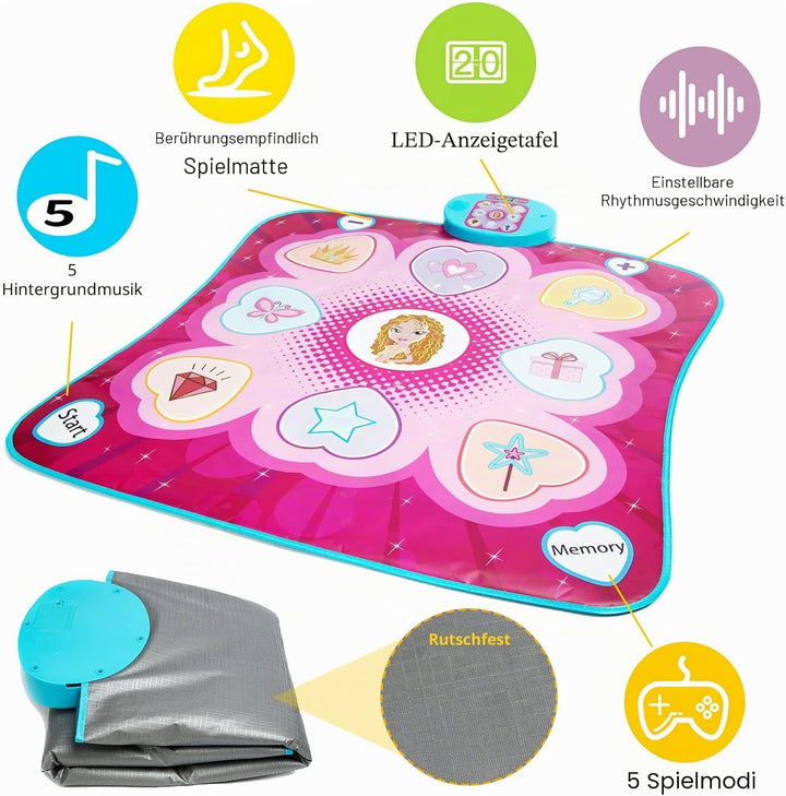 Tanzmatte Spielzeug für Mädchen – Musik-Spielmatte, 5 Spielmodi, 3 Herausforderungsstufen, einstellb