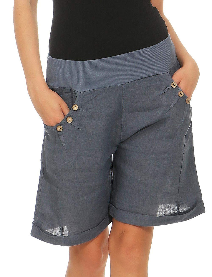 Malito Damen Bermuda aus Leinen | Shorts für den Strand | lässige Kurze Hose | Pants - Hotpants 8024