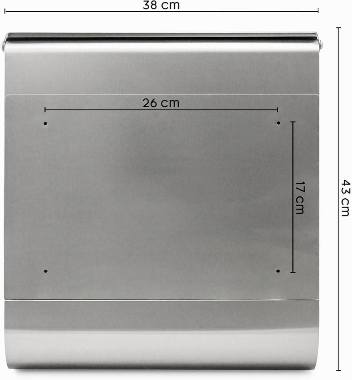 banjado Briefkasten Edelstahl 38x43x12cm &amp; 2 Schlüssel - rostfreier Edelstahl Briefkasten mit Zeitun