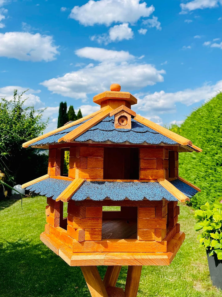 DARLUX Vogelvilla wetterfest von L bis XL Futterhaus Vogelhaus mit oder ohne Ständer in Braun mit Ro
