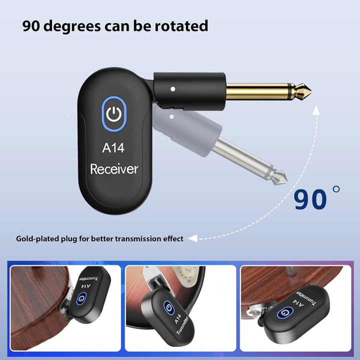 Btuty Plug and Play Kabelloses Gitarrensystem, 90° drehbar Gitarren-Funksender-Empfänger Drahtloses,