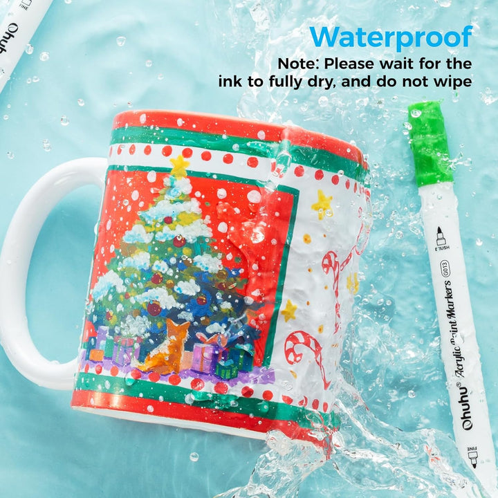 Ohuhu Acrylstifte, 36 Farben Acrylic Marker mit feiner und Pinselspitze(Doppelspitze) - Wasserfest,
