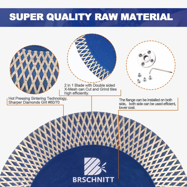 Diamant Trennscheibe 115mm - BRSCHNITT Diamantscheibe mit X Felgensegment für Hart Keramik Porzellan