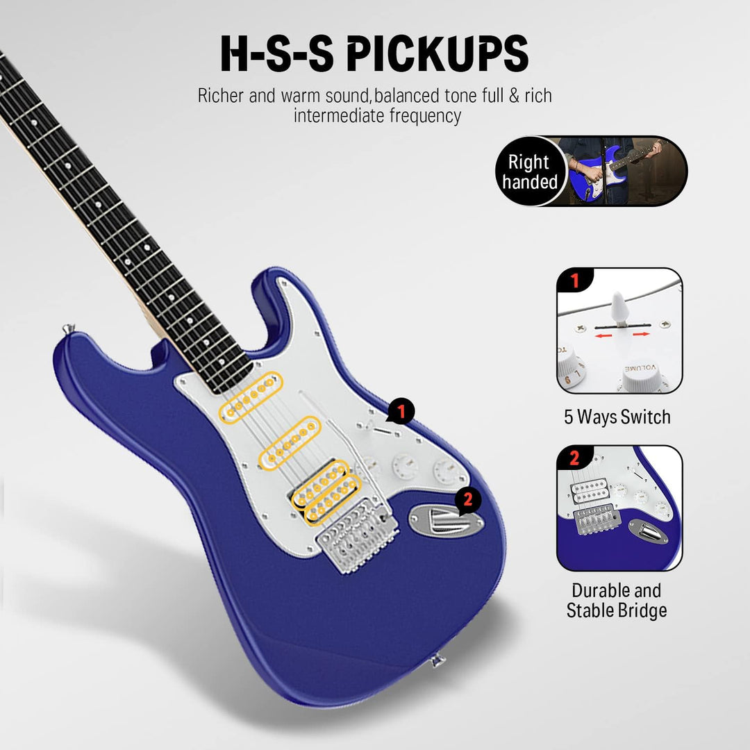 Donner E-Gitarre Set E Gitarren, S-S-H Pickups, 39 Zoll Volle Grösse mit Verstärker, Tasche, Capo, G