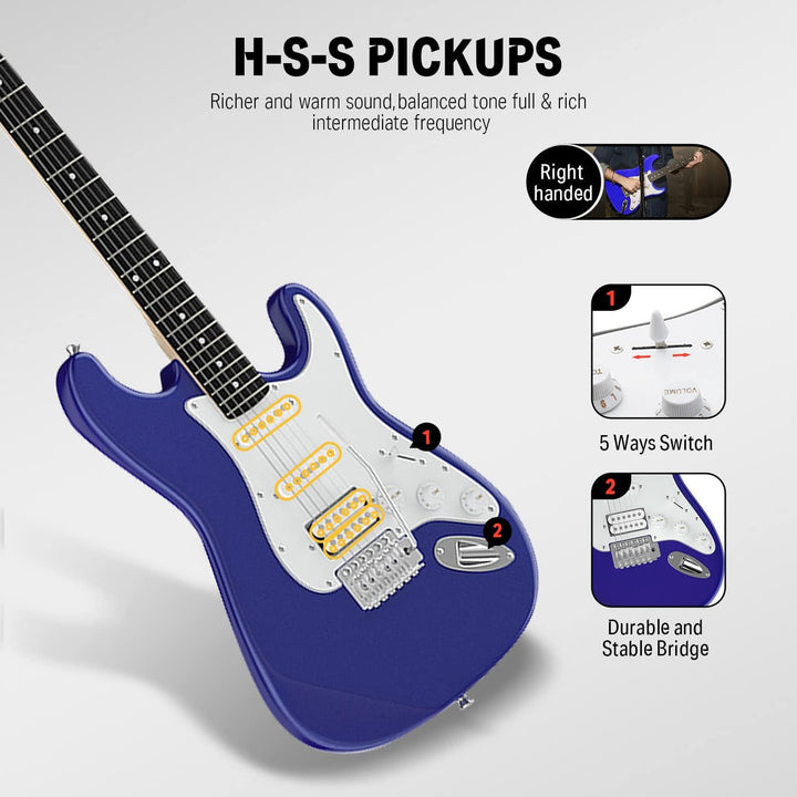 Donner E-Gitarre Set E Gitarren, S-S-H Pickups, 39 Zoll Volle Grösse mit Verstärker, Tasche, Capo, G