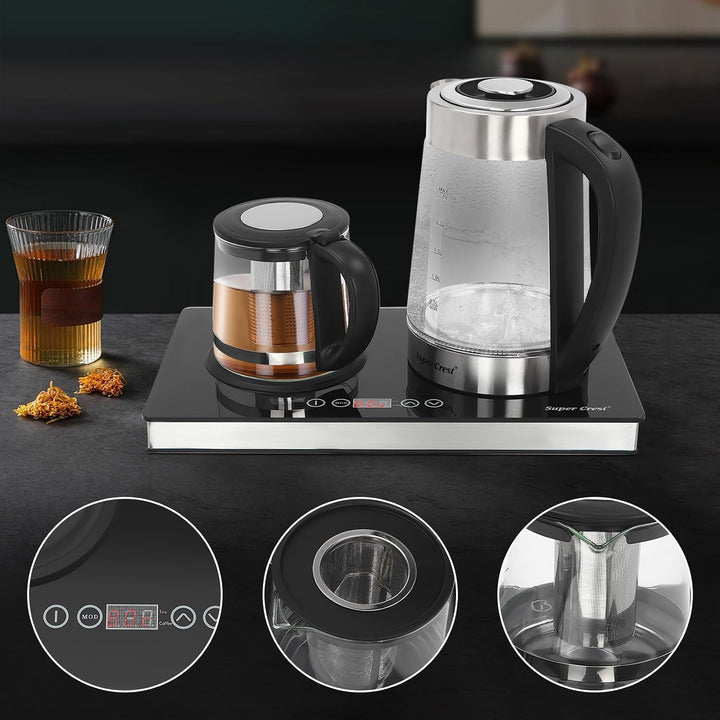 Wasserkocher Elektrischer, 1500W LCD Electric Glas Teekocher mit Touchscreen für Kaffee und Tee, Sch