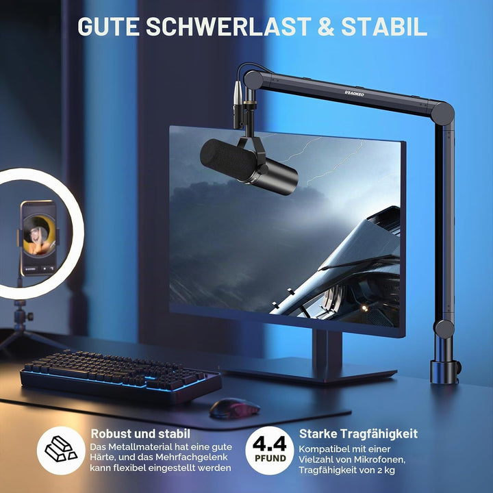 Mikrofon Arm,Aokeo AK-48 Mikrofon Ständer Arm für Shure SM7B,Blue Yeti,Blue Snowball,HyperX QuadCast