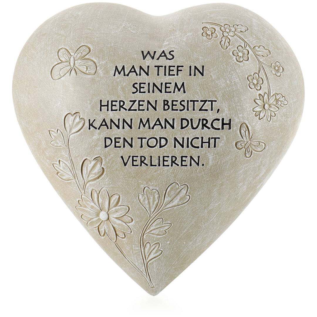 com-four® Grab-Dekoration in Herz-Form - wetterfester Grabschmuck mit Schmetterlingen - Gedenkstein