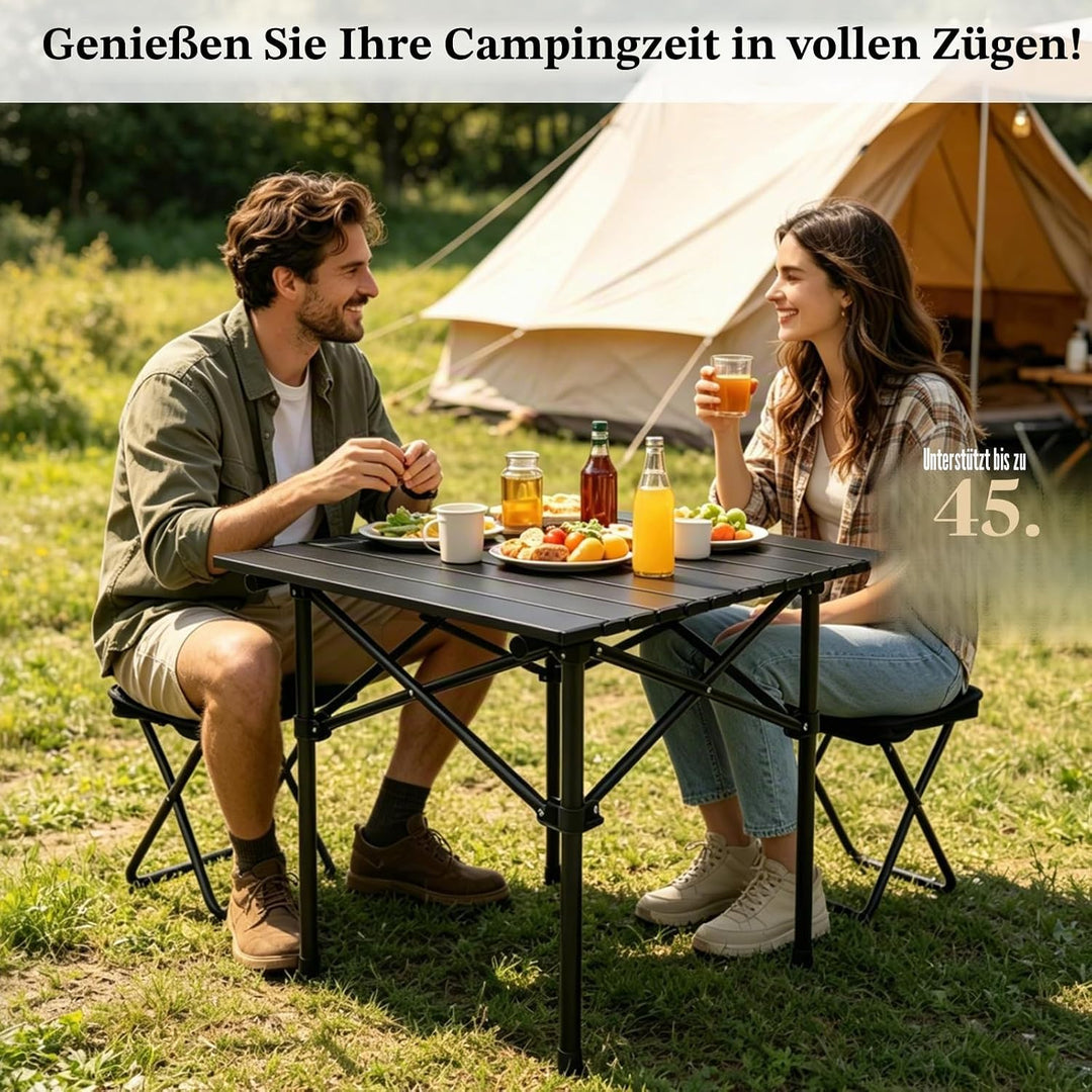 Campingtisch Klapptisch, Campingtisch Faltbar mit 2 Klappstühle | Campingtisch Klappbar mit Tragetas