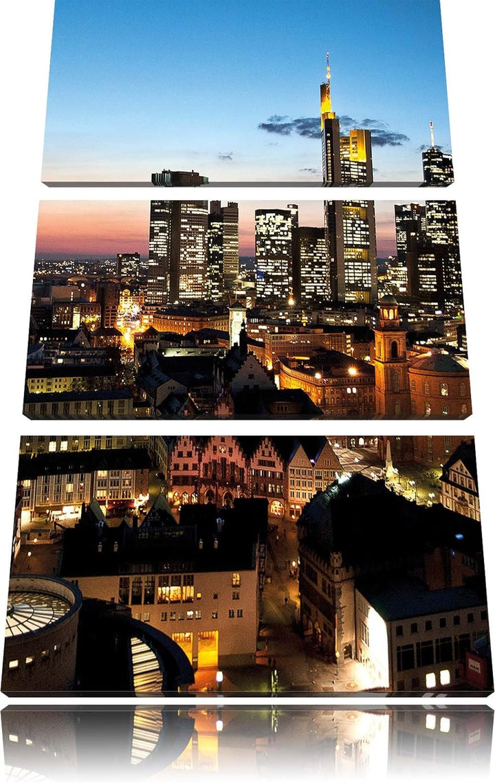 Pixxprint Frankfurt Skyline als Leinwandbild/Grösse: 3 Teilig (120x80) cm/Wandbild/Kunstdruck/fertig