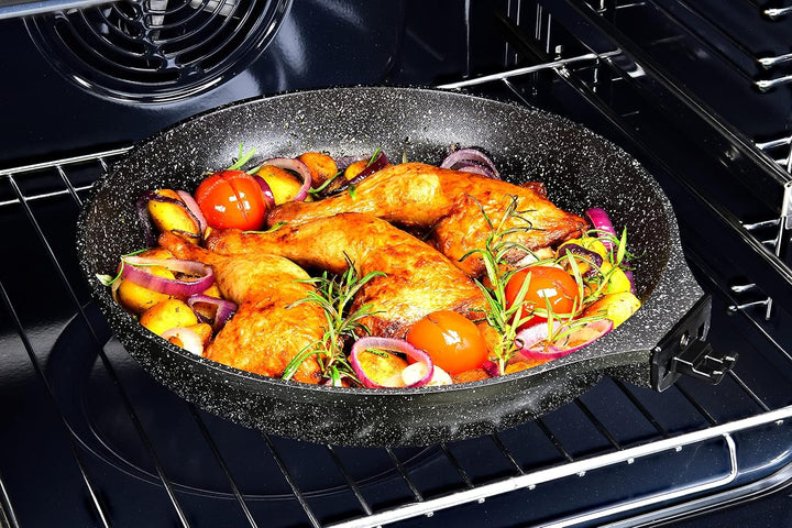 Linnuo Schmorpfanne Bratpfanne 28 cm hoher Rand, Aluguss Pfanne mit Deckel 28cm, abnehmbare Griffe,
