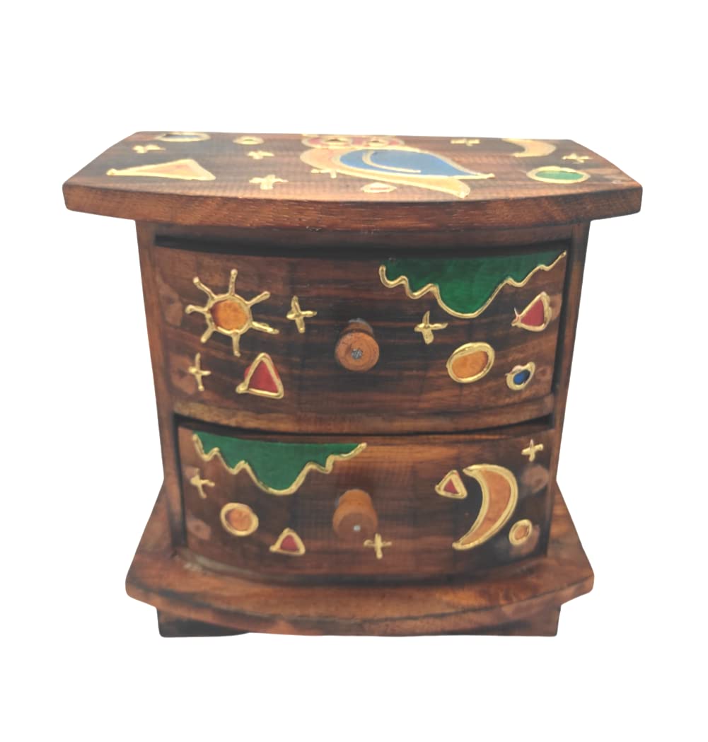Buho Mini-Schubladenschrank aus Holz zum Aufstellen auf dem Tisch mit 2 Schubladen, Nähkästchen, Sch