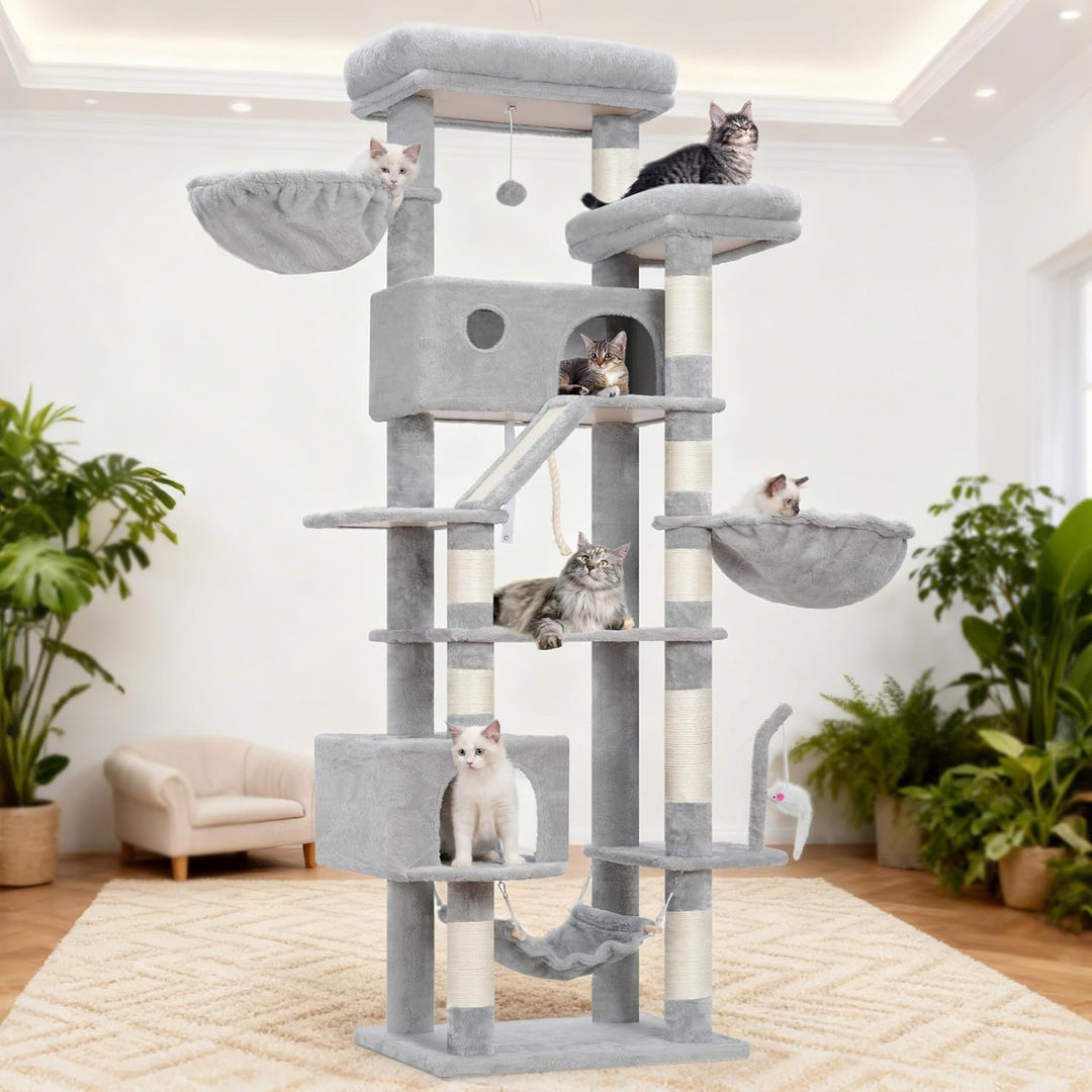 Kratzbaum gross, katzenbaum grosse Katzen stabil für Innenbereich, 200 cm katzenkratzbaum mit geräum