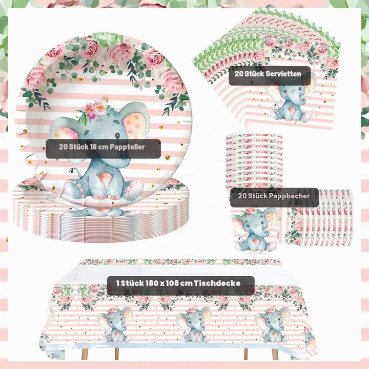 Doyomtoy Elefant Babyparty Deko Junge Partygeschirr, Serve 20 Gäste Geburtstag Partygeschirr,Tischde